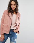 Missguided Faux Suede Biker Jacket - Pink