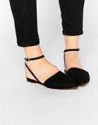 London Rebel Ankle Strap Point Slingback Flat Shoes - Black Mf