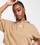 Puma Ribbed Cropped Hoodie In Tan - Exclusive To Asos-brown