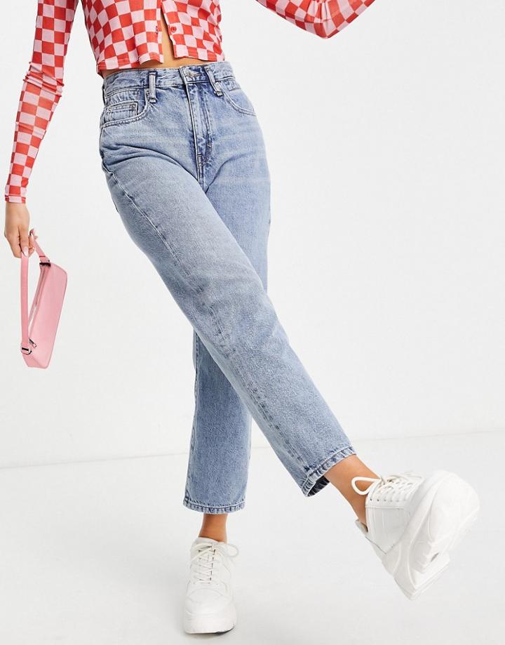 Pull & Bear High Waist Vintage Elastic Waist Mom Jeans In Blue-blues