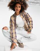 Public Desire Oversized Plaid Shirt In Beige-multi