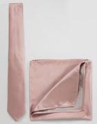 Asos Wedding Tie And Pocket Square Pack In Rose Pink - Pink