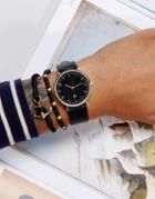 Asos Watch And Bracelet Set In Faux Leather With Anchor Design - Black