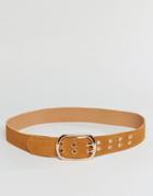 Asos Eyelet Double Prong Suede Jeans Belt - Tan