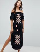 Seafolly Off Shoulder Embroidered Beach Dress - Black