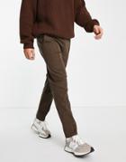 Asos Design Slim Chinos With Elasticated Waist And Pin Tucks In Dark Brown