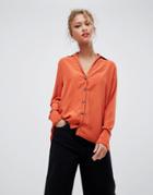 New Look Contrast Stitch Shirt In Orange - Orange