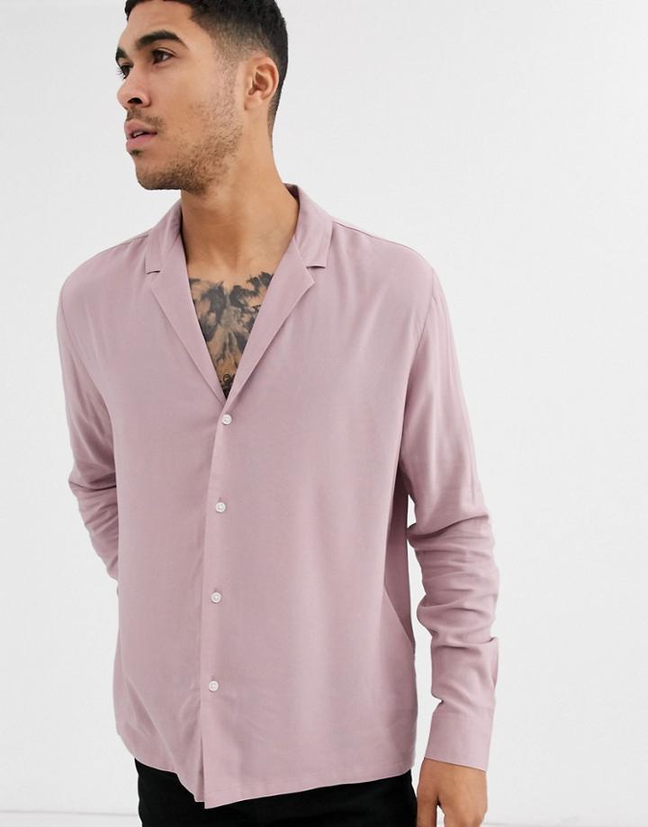 Asos Design Relaxed Viscose Shirt With Low Revere Collar In Dusty Pink