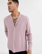 Asos Design Relaxed Viscose Shirt With Low Revere Collar In Dusty Pink