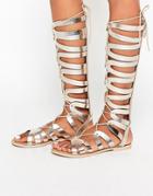 Asos Flyway Leather Knee High Gladiator Sandals - Gold
