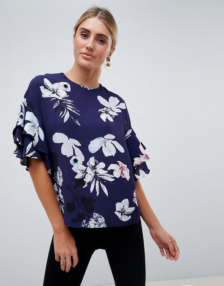 Ax Paris Floral Printed Blouse - Navy
