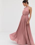 Asos Design Halter Pleated Waisted Maxi Dress - Pink