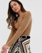 Vila Crew Neck Short Fitted Knitted Top-tan