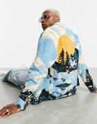 Asos Design 90s Oversized Shirt In Teddy Fleece With Mountain Print-multi