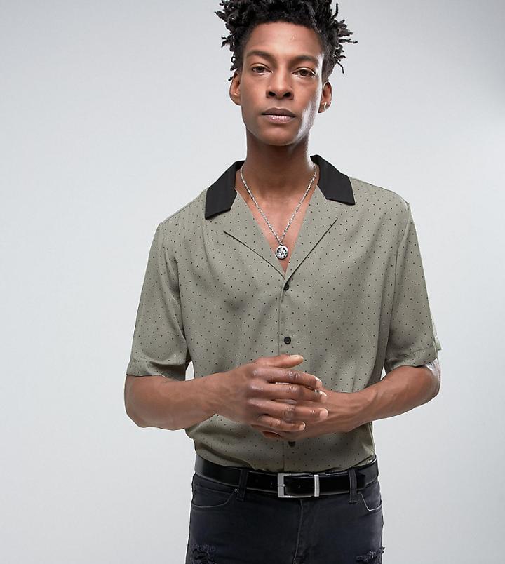 Reclaimed Vintage Inspired Shirt In Khaki With Revere Collar With Short Sleeves In Reg Fit - Green