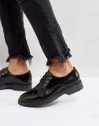 Asos Derby Shoes In Black Leather With Ribbed Sole - Black
