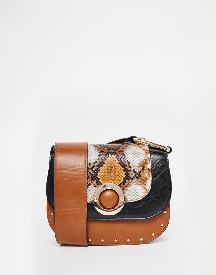 Faith Snake Trim Saddle Bag - Tan