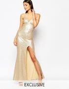 Club L Tie Back Sequin Maxi Dress With Thigh Split - Berry
