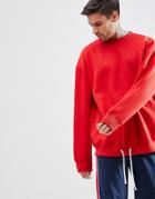 Boohooman Oversized Sweat With Drawstring Detail In Red - Red