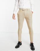 Asos Design Super Skinny Wool Mix Smart Pants In Wide Stone Herringbone-neutral
