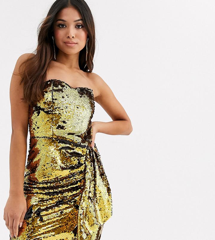 Tfnc Petite Sequin Bandeau Mini Dress In Black And Gold-multi