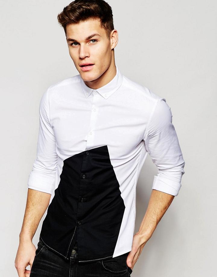 Asos Shirt With Cut And Sew In Long Sleeve In Regular Fit