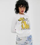 Disney The Lion King X Asos Design Knitted Sweater With Simba And Nala-white