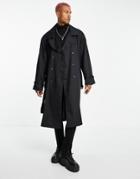 Asos Design Lightweight Longline Double Breasted Trench Coat In Black