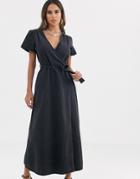 Asos Design Denim Wrap Midi Dress In Black