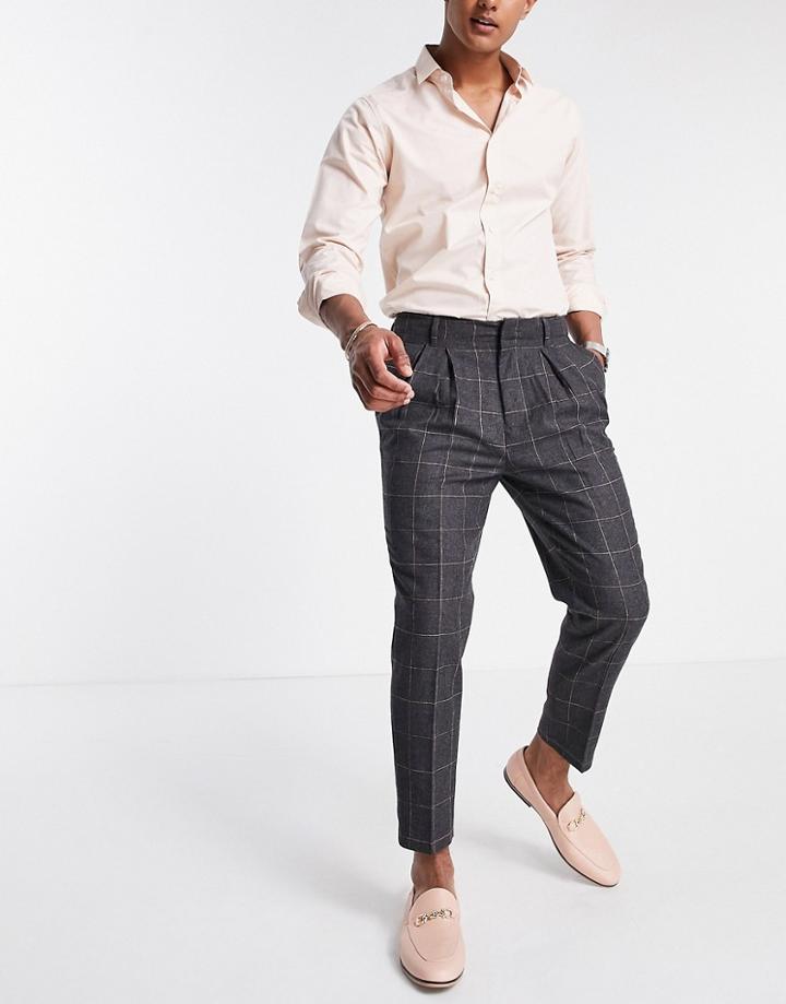 Asos Design Tapered Smart Pants In Wool Mix Check-grey