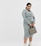 Lost Ink Plus Midi Shirt Dress With Split In Stripe-blue