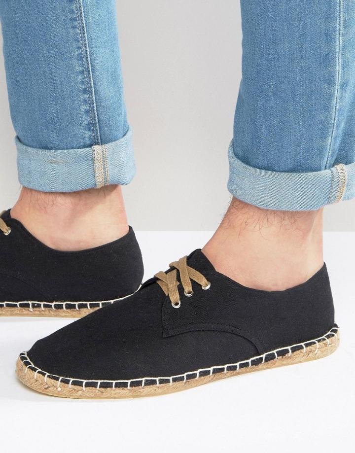 Asos Derby Espadrilles In Black Canvas - Black