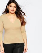 Asos Curve Plunge Neck Top - Beige
