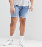 Asos Design Plus Denim Shorts In Skinny Mid Wash - Blue