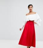 Asos Petite High Waisted Scuba Midaxi Prom Skirt - Red
