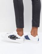Carvela Leather Sneaker With Sports Stripes & Embellishment - White