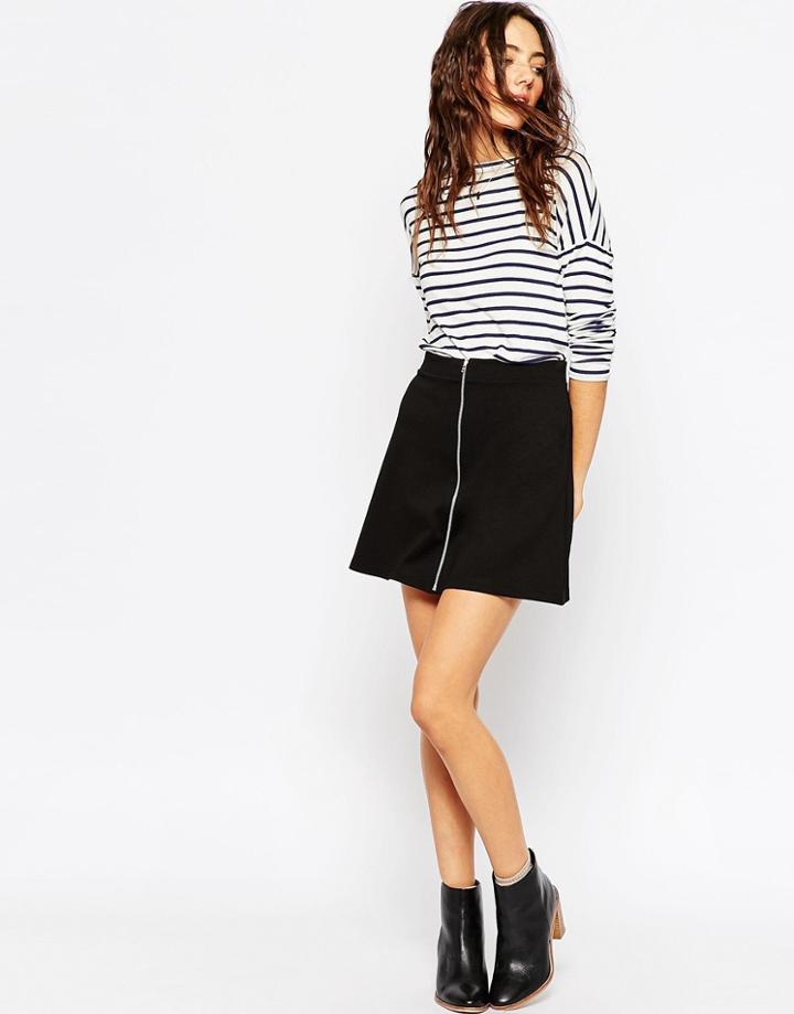 Asos A-line Skirt With Zip Through - Black