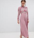 Little Mistress Petite Embroidered Lace Top Midaxi Dress With Pleated Skirt-pink