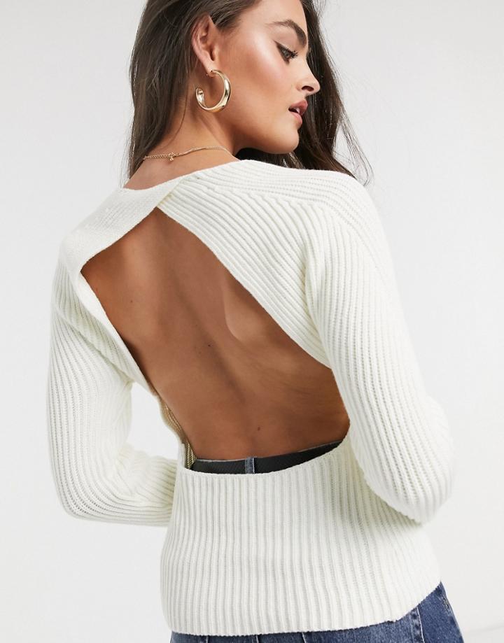 Asos Design Jumper With Open Back In Cream-black