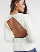 Asos Design Jumper With Open Back In Cream-black