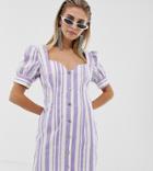Reclaimed Vintage Inspired Dress In Stripe With Button Front-white