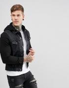 New Look Denim Jacket With Jersey Sleeves In Black - Black