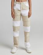 Bershka Patchwork Detail Pants In Beige And White-neutral