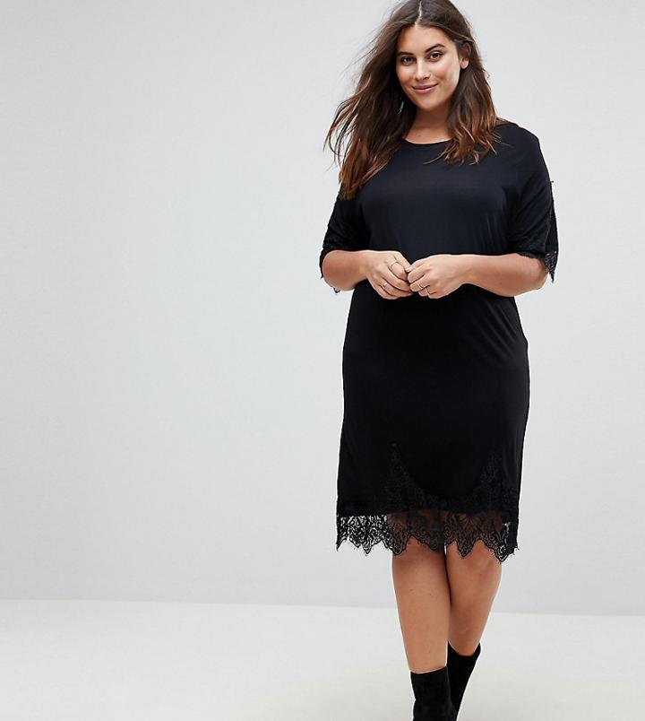 Brave Soul Plus Elina Lace Trim Dress - Black