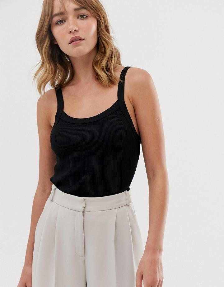 Weekday Ribbed Singlet Top In Black - Black