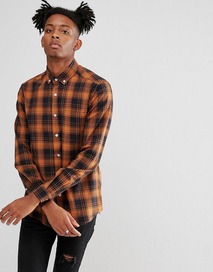 Asos Stretch Slim Check Shirt - Orange