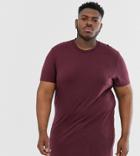 Asos Design Plus Super Longline T-shirt With Crew Neck In Burgundy - Red
