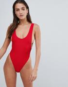 Twiin Sunset Ribbed Plunge Swimsuit - Red