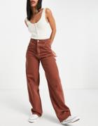 Topshop Oversized Mom Jeans In Brick-red