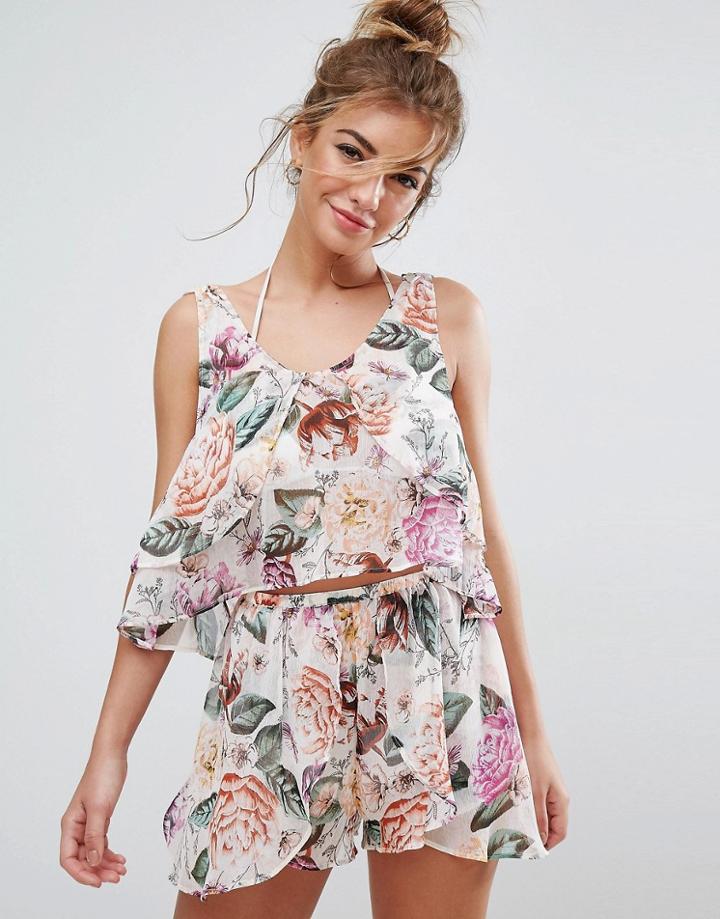 Asos Beach Floaty Co-ord Top In Wispy Print - Multi